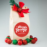 Retro Modern Merry Christmas  Classic Round Sticker<br><div class="desc">Simple,  modern Christmas stickers featuring "Merry Christmas" displayed in white retro-style lettering with sparkly stars on a red background. Personalise the red Holiday stickers with your name or custom text. The stylish holiday stickers are perfect to use for envelope seals,  gift wrapping,  party favours,  and more!</div>