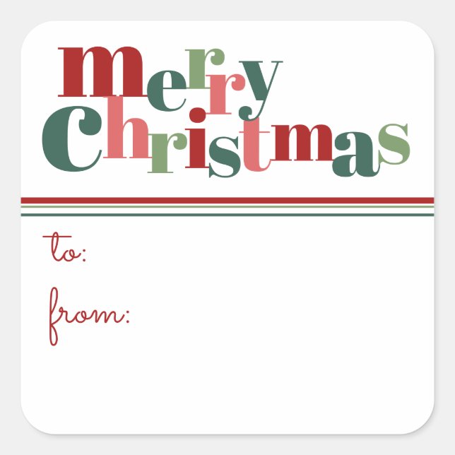 Retro Modern Merry Christmas Gift Tag Stickers (Front)