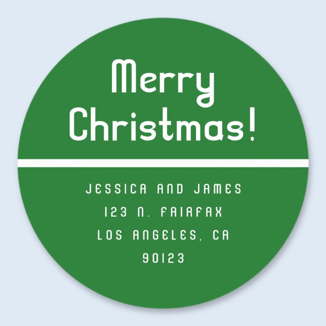 Retro-Modern Merry Christmas Return Address  Classic Round Sticker (Creator Uploaded)