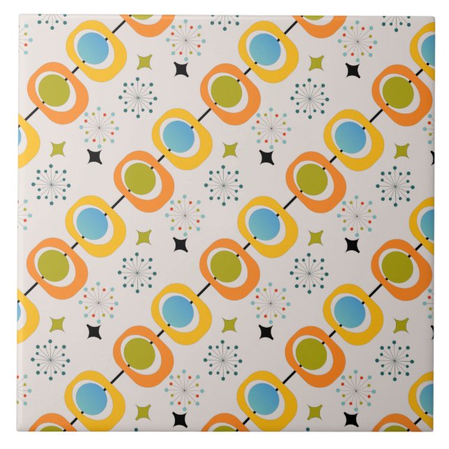Retro Modern Mid Century Starburst Pattern Tile (Front)