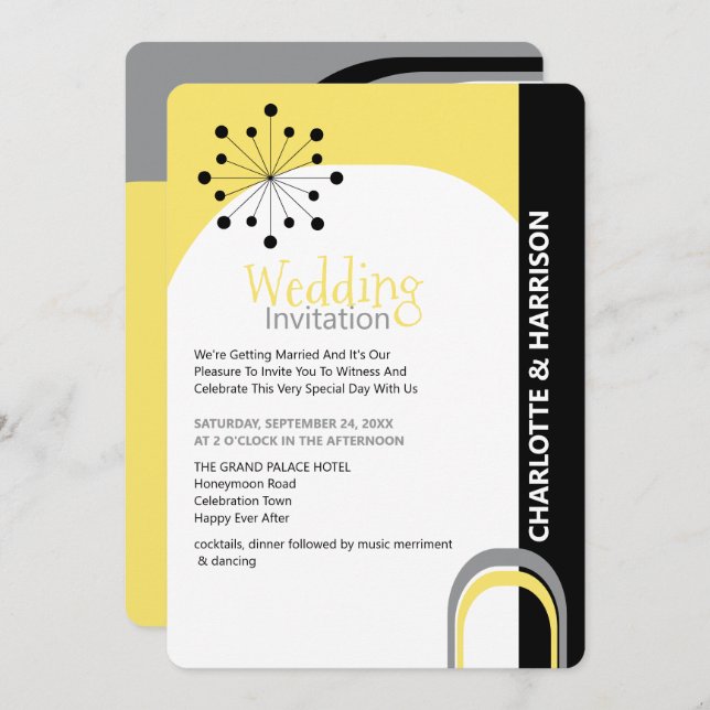 Retro Modern Mid Century Wedding Invitation (Front/Back)