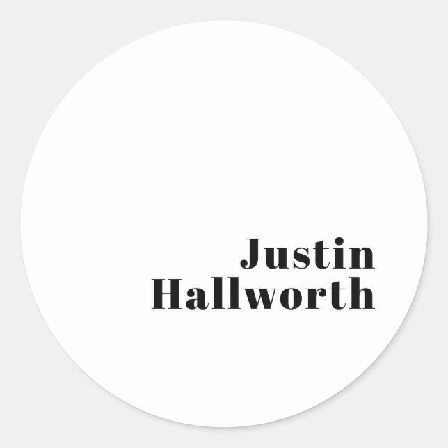 Retro Modern Minimal Name or Business Template Classic Round Sticker (Front)