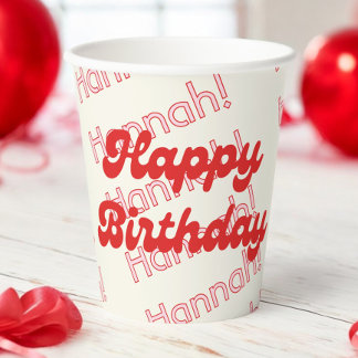Retro Modern Minimalist Bubble Letters Birthday Paper Cups