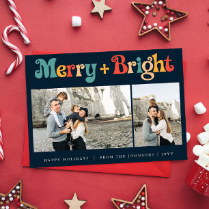 Retro Modern Minimalist Christmas Three Photo Holiday Card