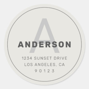 Retro-Modern Monogram    Dark Grey & Off White  Classic Round Sticker