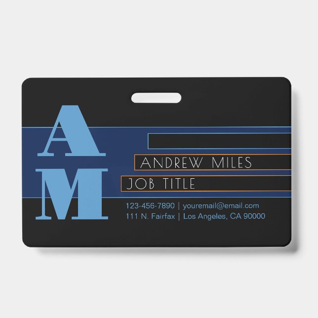 Retro-modern Monogram & Editable Shapes & Colours ID Badge (Front)