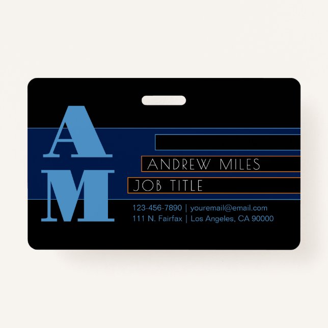 Retro-modern Monogram & Editable Shapes & Colours ID Badge (Front)