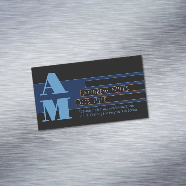 Retro-modern Monogram & Editable Shapes & Colours Magnetic Business Card (In Situ)