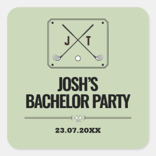 Retro Modern Monogram Golf Outing Bachelor Party Square Sticker