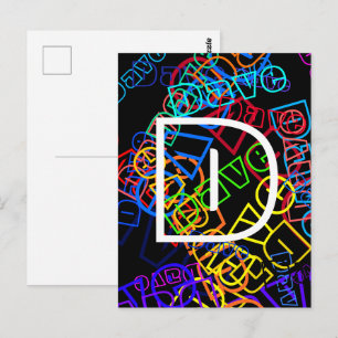 Retro-Modern Name & Monogram Bright Colours & Blac Postcard