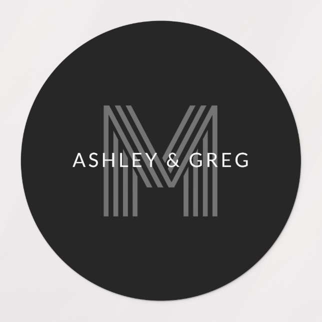 Retro Modern Name/s Editable Monogram Black & Grey (Design 1)