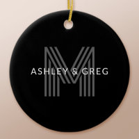 Retro Modern Name/s Editable Monogram Black & Grey