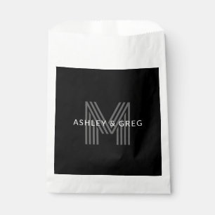 Retro Modern Name/s Editable Monogram Black & Grey Favour Bags