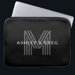 Retro Modern Name/s Editable Monogram Black & Grey Laptop Sleeve<br><div class="desc">Stylish customisable retro-modern monogram,  edit as you wish!</div>