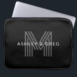 Retro Modern Name/s Editable Monogram Black & Grey Laptop Sleeve<br><div class="desc">Stylish customisable retro-modern monogram,  edit as you wish!</div>
