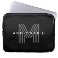 Retro Modern Name/s Editable Monogram Black & Grey