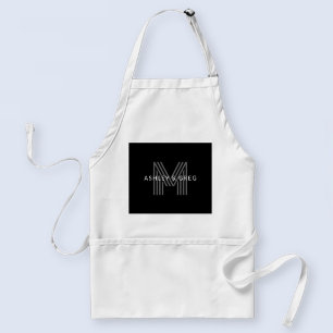 Retro Modern Name/s Editable Monogram Black & Grey Standard Apron