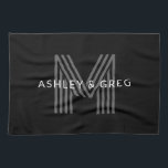 Retro Modern Name/s Editable Monogram Black & Grey Tea Towel<br><div class="desc">Stylish customisable retro-modern monogram,  edit as you wish!</div>