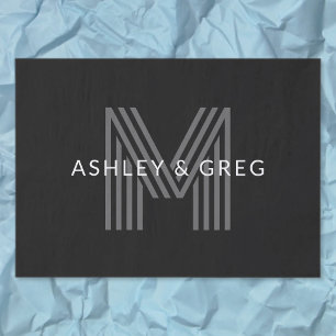 Retro Modern Name/s Editable Monogram Black & Grey Tissue Paper