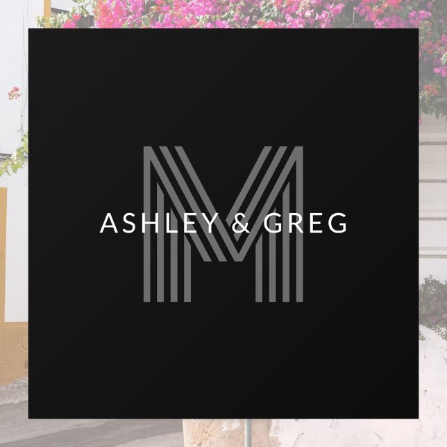 Retro Modern Name/s Editable Monogram Black & Grey Window Cling (Creator Uploaded)