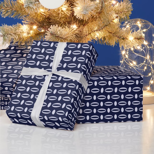 Retro Modern Navy Blue Ovals Geometric Pattern Wrapping Paper (Holidays)