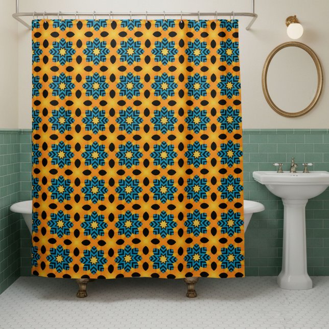 Retro Modern Orange And Blue  Shower Curtain (Creator Uploaded)
