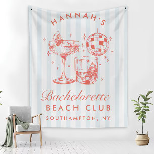 Retro Modern Orange & Blue Stripes Bachelorette Tapestry