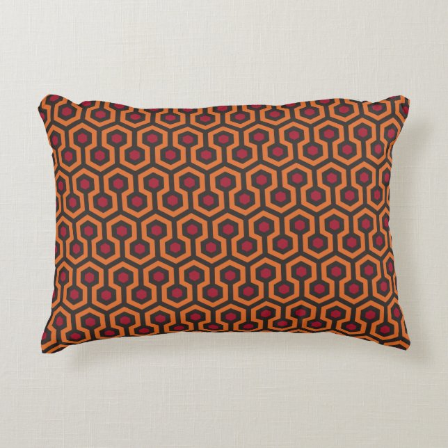 Retro Modern Orange Red Brown Hexagon Pattern Decorative Cushion (Front)