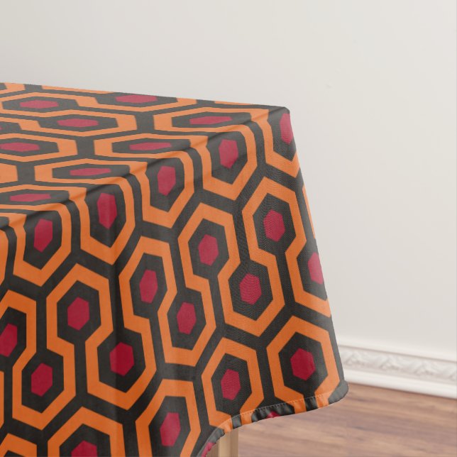 Retro Modern Orange Red Brown Hexagon Pattern Tablecloth (In Situ)