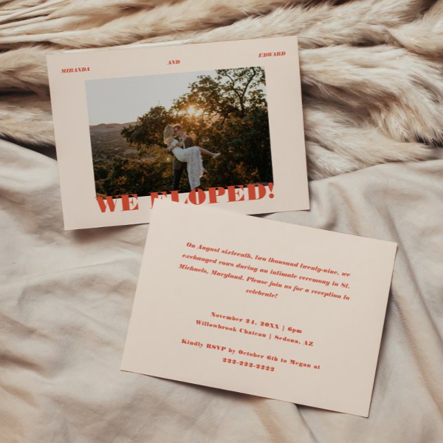 Retro Modern Photo Elopement Wedding Reception Invitation (Creator Uploaded)