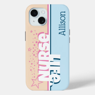 Retro Modern Pink and Blue Nurse Life Personalised iPhone 15 Case