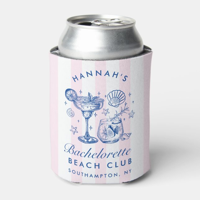 Retro Modern Pink & Blue Bachelorette Weekend Can Cooler (Can Front)