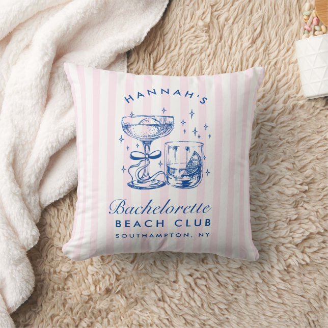 Retro Modern Pink & Blue Bachelorette Weekend Cushion (Blanket)