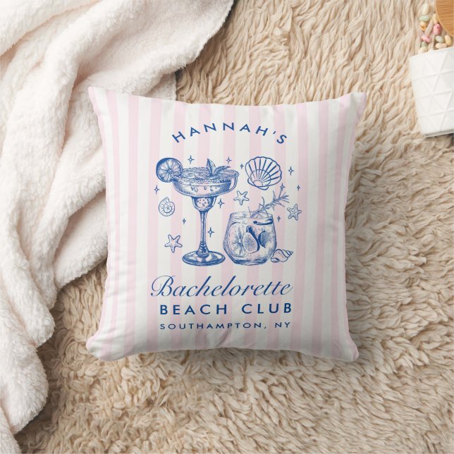 Retro Modern Pink & Blue Bachelorette Weekend Cushion (Blanket)