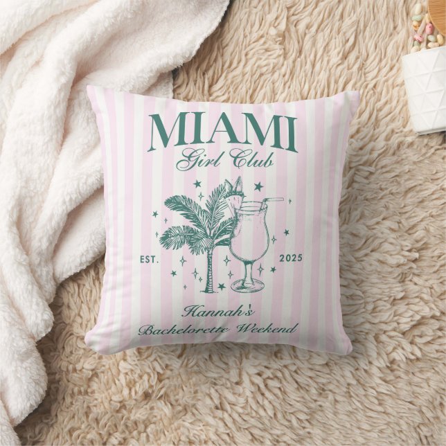 Retro Modern Pink & Green Miami Bachelorette Party Cushion (Blanket)