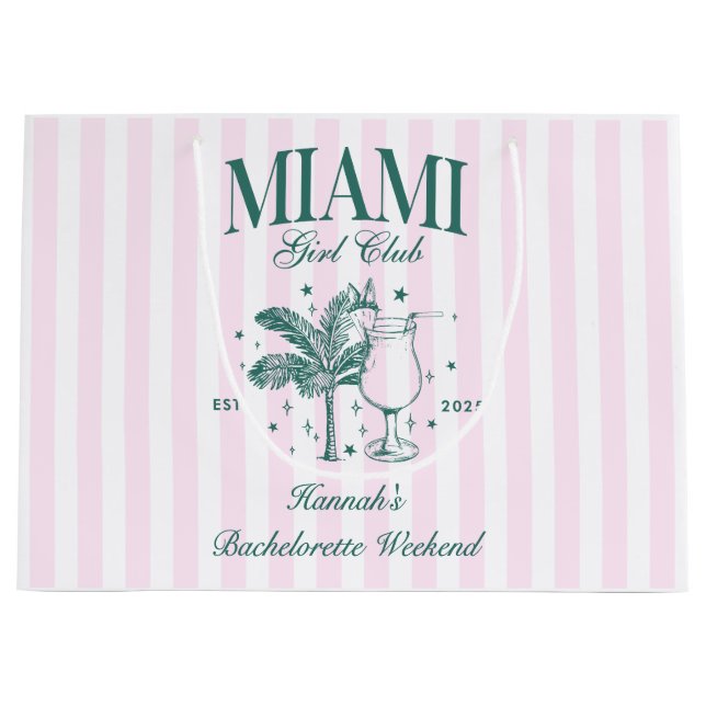 Retro Modern Pink & Green Miami Bachelorette Party Large Gift Bag (Front)