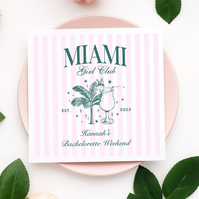 Retro Modern Pink & Green Miami Bachelorette Party Napkin (Creator Uploaded)