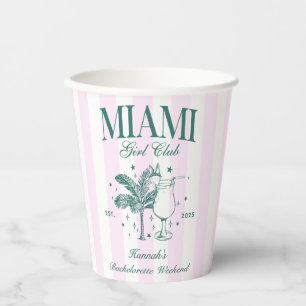 Retro Modern Pink & Green Miami Bachelorette Party Paper Cups