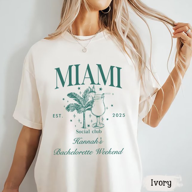 Retro Modern Pink & Green Miami Bachelorette Party T-Shirt (Creator Uploaded)