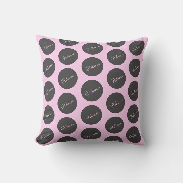 Retro-modern Pink & Grey Modern Polka Dot Design Cushion (Front)