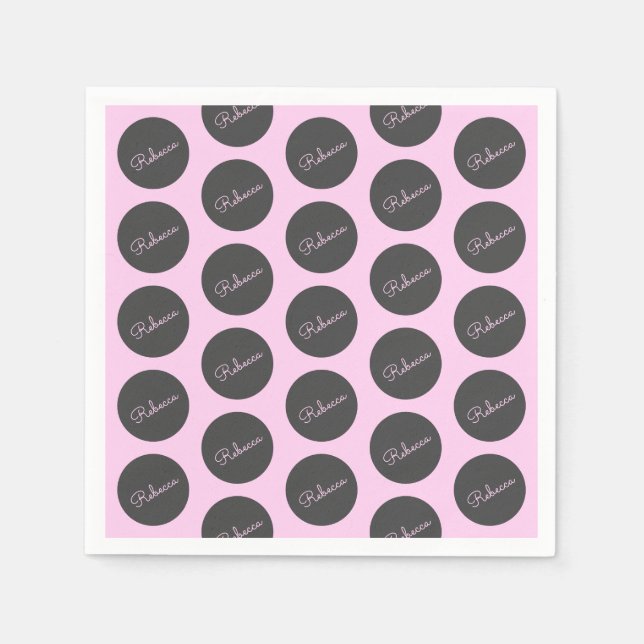 Retro-modern Pink & Grey Modern Polka Dot Design Napkin (Front)