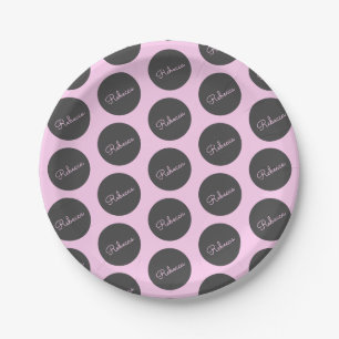 Retro-modern Pink & Grey Modern Polka Dot Design Paper Plate