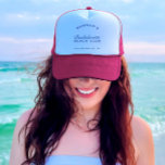 Retro Modern Pink & Navy Bachelorette Trucker Hat<br><div class="desc">This hat effortlessly combines retro charm with a modern twist, featuring a stylish design in pink and navy. Whether you're hitting the beach or hitting the town, this trucker hat is a chic accessory to celebrate the bride's special day. Embrace the playful vibes with the Retro Modern Pink & Navy...</div>