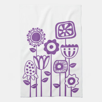 Retro Modern Purple Flower Garden Tea Towel