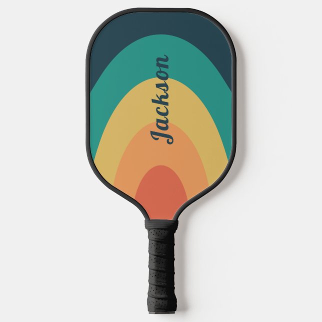 Retro Modern Rainbow Arch Personalised Pickleball Paddle (Front)