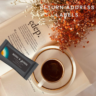  Retro modern rainbow  black  Return Address Label