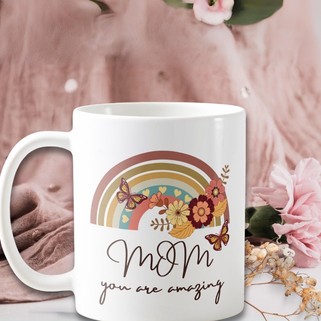 Retro Modern Rainbow Flower , MOM You Are Amazing Coffee Mug (Creator Uploaded)