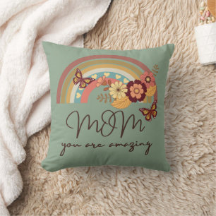 Retro Modern Rainbow Flower , MOM You Are Amazing Cushion