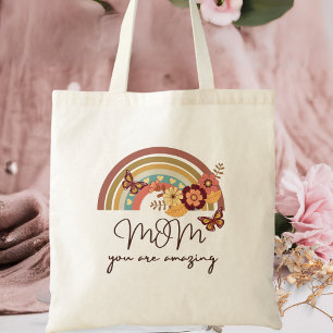 Retro Modern Rainbow Flower , MOM You Are Amazing Tote Bag
