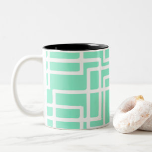 Retro Modern Rectangles On Diluted Aqua Two-Tone Coffee Mug